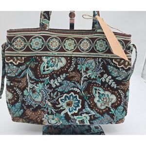 Vera Bradley Quilted Shoulder Tote Bag Brown & Blue Floral